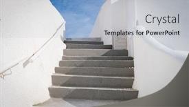  Presentation with santorini - Slide set having architecture-detail-in-town-oia background and a light blue colored foreground