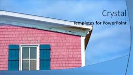  Presentation with pink sky - Colorful PPT theme enhanced with architecture detail of a pink house with blue shuttered window against blue sky with space for your text backdrop and a light blue colored foreground