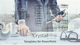  Presentation with drawing architecture - PPT theme consisting of architecture-drawing-project-mixed-media background and a sky blue colored foreground