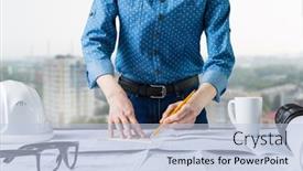  Presentation with drawing architecture - Slide set with architecture-drawing-project-mixed-media background and a light blue colored foreground