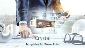  Presentation with drawing architecture - Presentation theme featuring architecture-drawing-project-mixed-media background and a sky blue colored foreground