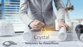  Presentation with drawing architecture - Presentation theme consisting of architecture-drawing-project-mixed-media background and a sky blue colored foreground