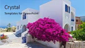  Presentation with santorini - PPT theme with summer beautiful white house - architecture of fira town background and a light blue colored foreground