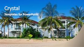  Presentation with villa - Audience pleasing slide deck consisting of architecture green coconut - beautiful villa on the beach backdrop and a teal colored foreground