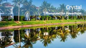  Presentation with lake - Colorful slide set enhanced with architecture green coconut - beautiful villas on the shore backdrop and a teal colored foreground
