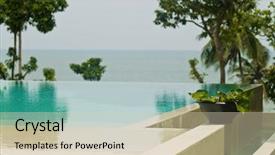  Presentation with green architecture - Audience pleasing PPT layouts consisting of architecture green coconut - fragment of blue water pool backdrop and a soft green colored foreground