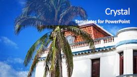  Presentation with clear sunny day rural landscape - Amazing slide deck having architecture green coconut - old house and palm backdrop and a cobalt blue colored foreground