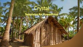  Presentation with goa beach - Colorful theme enhanced with architecture green coconut - straw hut on paradise beach backdrop and a tawny brown colored foreground