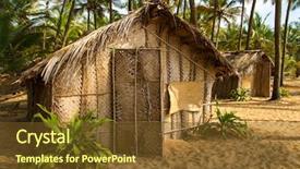  Presentation with goa beach - Cool new PPT theme with architecture green coconut - straw hut on paradise beach backdrop and a tawny brown colored foreground