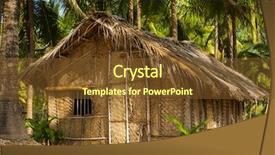  Presentation with goa beach - Audience pleasing presentation design consisting of architecture green coconut - straw hut on paradise beach backdrop and a tawny brown colored foreground