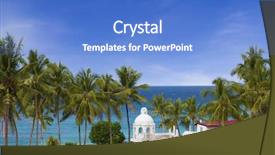  Presentation with sky blue - Slides with architecture green coconut - tropical landscape with palm trees background and a  colored foreground