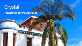  Presentation with palm oil seeds of tree - Slide deck featuring architecture green coconut - white house and palm tree background and a cobalt blue colored foreground