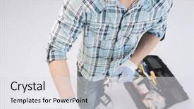  Presentation with eco friendly home renovation - Presentation theme consisting of architecture hardware - architect and home renovation concept background and a light gray colored foreground