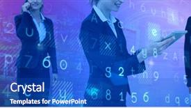  Presentation with tablet - PPT theme featuring architecture hardware - businesswoman using tablet while colleagues background and a cobalt blue colored foreground