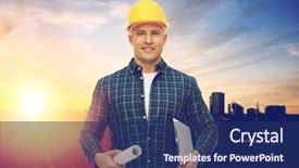  Presentation with foreman - Colorful PPT layouts enhanced with architecture hardware - construction building and people concept backdrop and a navy blue colored foreground