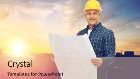  Presentation with architecture construction - Slide set consisting of architecture hardware - construction building and people concept background and a lemonade colored foreground