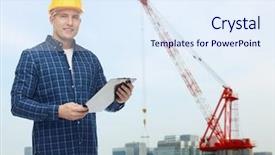  Presentation with building construction - Audience pleasing slide set consisting of architecture hardware - repair construction building people backdrop and a sky blue colored foreground