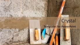  Presentation with concrete pouring during commercial concreting - Beautiful PPT theme featuring architecture hardware - trowels and spirit level backdrop and a coral colored foreground