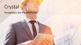  Presentation with architect - Colorful theme enhanced with architecture hardware - young male architect holding tablet backdrop and a lemonade colored foreground