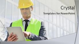  Presentation with digital industry - PPT layouts having architecture hardware - young male engineer using digital background and a soft green colored foreground