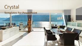  Presentation with living room - Slides having architecture interior modern apartment wide background and a sky blue colored foreground