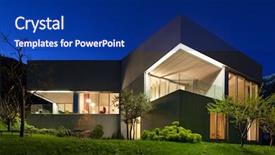  Presentation with concrete - Beautiful PPT theme featuring architecture modern design concrete house backdrop and a navy blue colored foreground