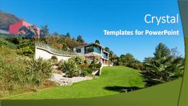  Presentation with villa - PPT layouts enhanced with architecture modern villa view from the garden background and a teal colored foreground