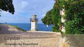  Presentation with architecture old - Presentation theme featuring architecture-of-old-town background and a coral colored foreground