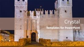  Presentation with architecture - Presentation theme featuring architecture-of-scaligero-castle background and a coral colored foreground