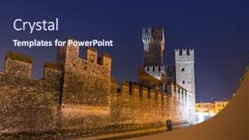  Presentation with architecture - Cool new PPT layouts with architecture-of-scaligero-castle backdrop and a navy blue colored foreground