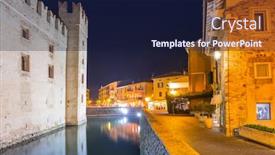  Presentation with architecture - Slide set consisting of architecture-of-scaligero-castle background and a navy blue colored foreground