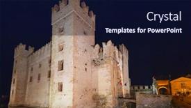  Presentation with architecture - Beautiful slide deck featuring architecture-of-scaligero-castle backdrop and a navy blue colored foreground