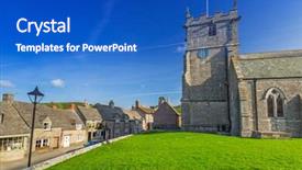  Presentation with architecture - PPT layouts featuring architecture-of-the-corfe-castle background and a cobalt blue colored foreground