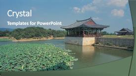 Presentation with korean building - Slide set consisting of architecture of the main building background and a teal colored foreground
