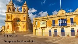  Presentation with malta - Slide set enhanced with architecture-of-the-marsaxlokk-parish background and a gold colored foreground