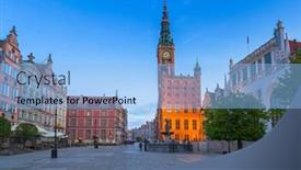  Presentation with town hall - Cool new presentation design with architecture of the old town in gdansk with city hall at dawn poland backdrop and a light blue colored foreground