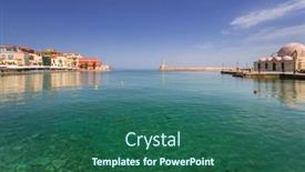  Presentation with architecture old - Slide set consisting of architecture of the old venetian port in chania on crete greece background and a ocean colored foreground