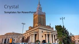  Presentation with culture - Slide set having architecture-of-warsaw background and a teal colored foreground