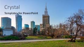  Presentation with culture - Presentation design enhanced with architecture-of-warsaw background and a light blue colored foreground