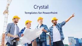  Presentation with blueprint - Amazing PPT theme having architecture planning - business building teamwork and people backdrop and a sky blue colored foreground