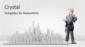  Presentation with multimodal projects - Theme enhanced with architecture planning - young blond woman builder background and a  colored foreground