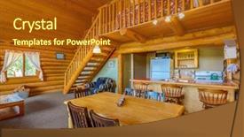  Presentation with log cabin - PPT theme having architecture portofolio - modern dining room in log background and a tawny brown colored foreground