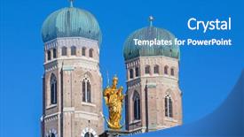 Presentation with city church - Presentation theme with architecture renaissance - marienplatz - main square background and a teal colored foreground
