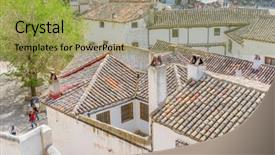  Presentation with tile - Colorful slide set enhanced with ancient tile roofs of chinchon backdrop and a yellow colored foreground
