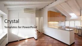  Presentation with kitchen furniture - PPT layouts consisting of ceiling white wooden beam background and a mint green colored foreground