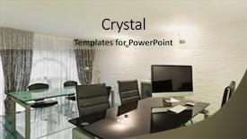  Presentation with furniture - PPT theme enhanced with architecture wide loft with modern background and a soft green colored foreground