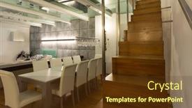  Presentation with dining - PPT theme with architecture wide loft with modern furniture dining room background and a tawny brown colored foreground
