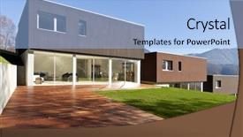  Presentation with architecture - Theme featuring architecture wood - beautiful modern house with garden background and a light blue colored foreground