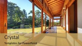  Presentation with funeral memorial templet - PPT layouts enhanced with architecture wood - fujita memorial japanese garden background and a yellow colored foreground