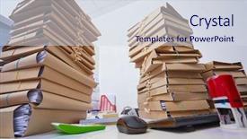  Presentation with tan book stack stacks of books - Presentation design with archive moving - stacks of paper files background and a  colored foreground